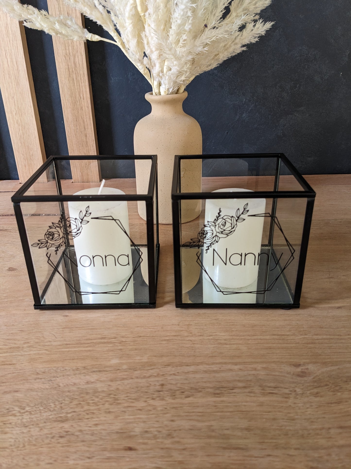 Square Glass Candle Holder floral motif