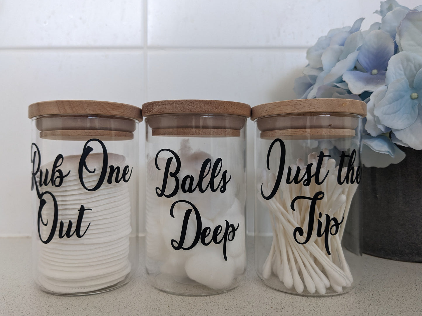Funny Set of 3 Bathroom Jars | Storage Containers | Bathroom Decor