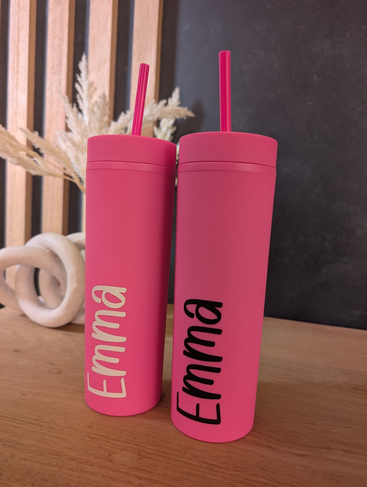 Hot Pink Personalised Drink Bottle Tumbler with straw