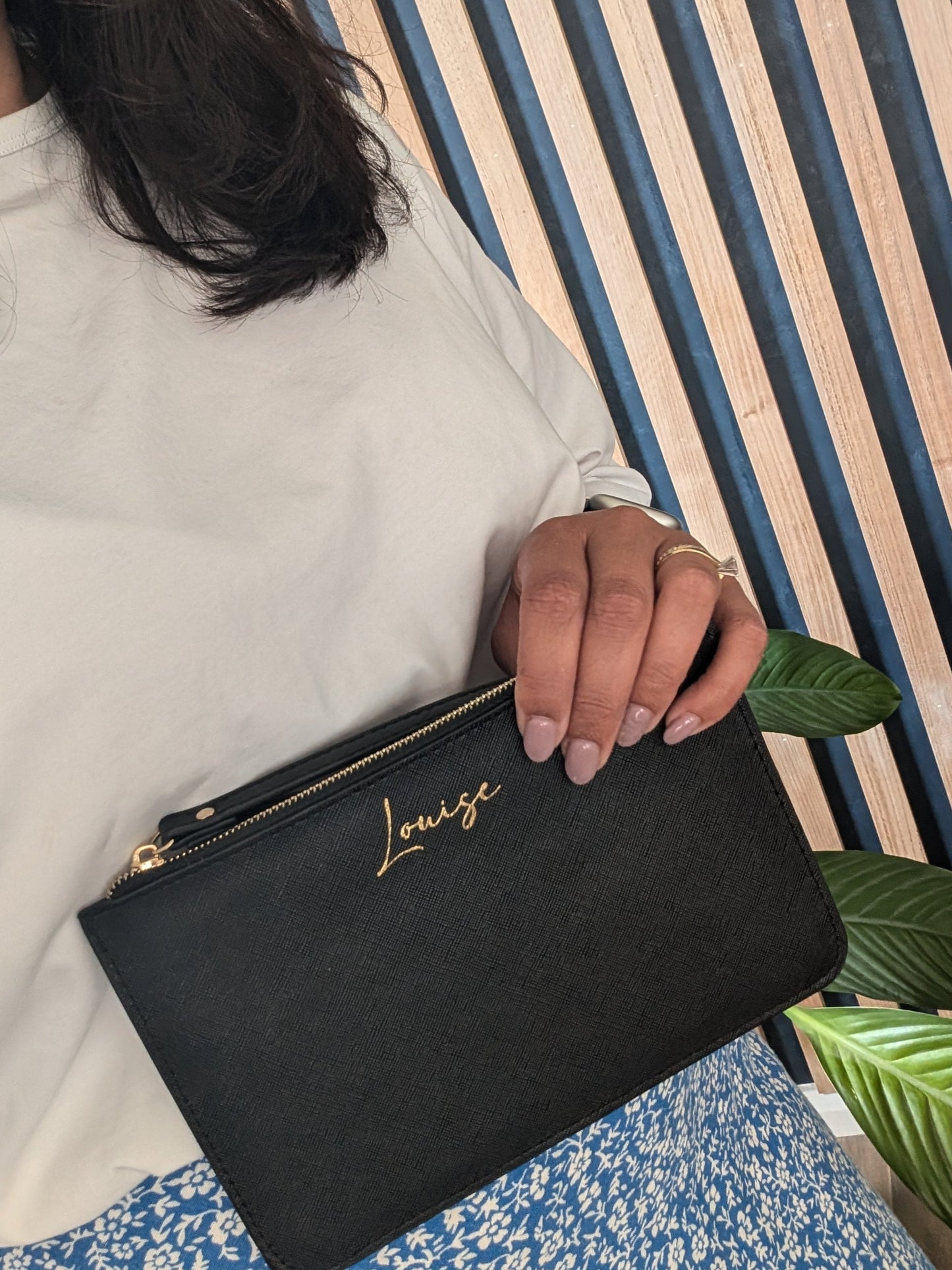 Monogrammed Leatherette Clutch with Wristlet