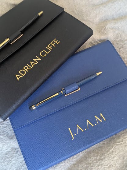 Personalised Black Leatherette Notebook & Pen Set