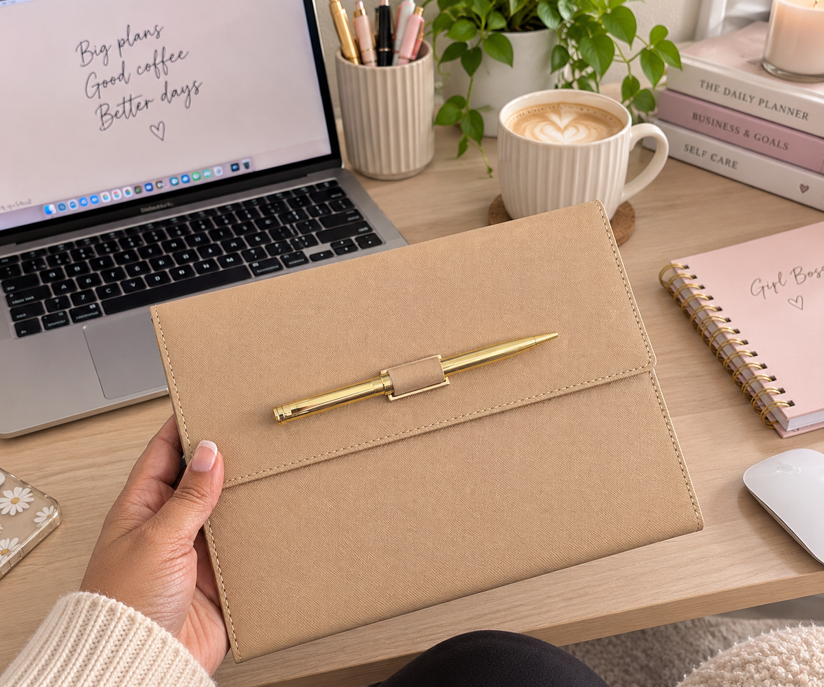 Personalised Black Leatherette Notebook & Pen Set