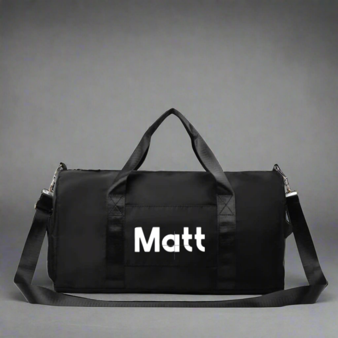 Black Personalised Sports Duffle Bag