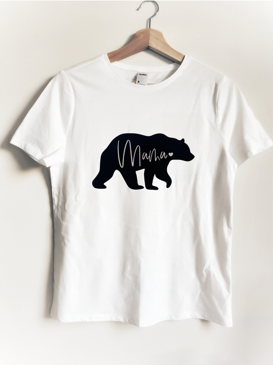 Mama Bear White Cotton T-Shirt