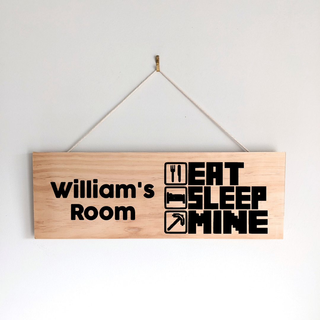 Eat Sleep Mine Wooden Door Sign |Gamer Sign Do not Disturb | Kids Gaming Gifts