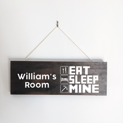 Eat Sleep Mine Wooden Door Sign |Gamer Sign Do not Disturb | Kids Gaming Gifts