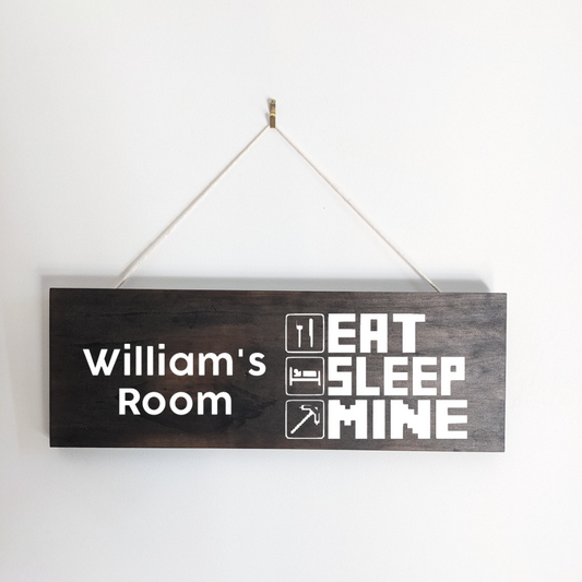 Eat Sleep Mine Wooden Door Sign |Gamer Sign Do not Disturb | Kids Gaming Gifts