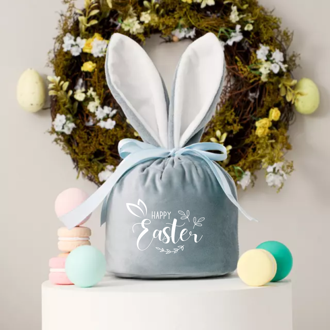 Personalised Easter Bunny Blue Velvet Bag | Pouch | Easter Gift | Egg Hunt