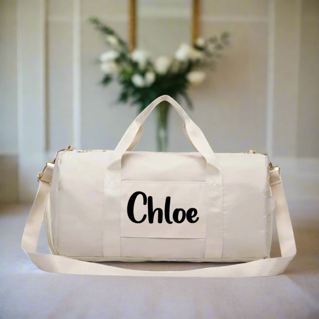 White Personalised Overnight Travel Luggage Bag