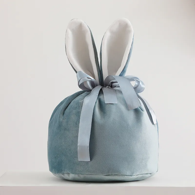 Personalised Easter Bunny Blue Velvet Bag | Pouch | Easter Gift | Egg Hunt