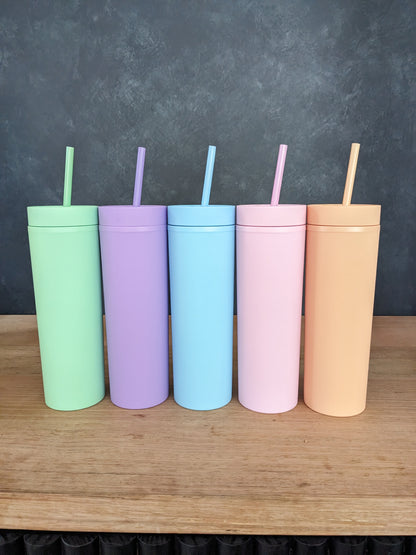 Pastel Coloured Personalised Drink Bottle Tumbler with straw