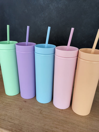 Pastel Coloured Personalised Drink Bottle Tumbler with straw