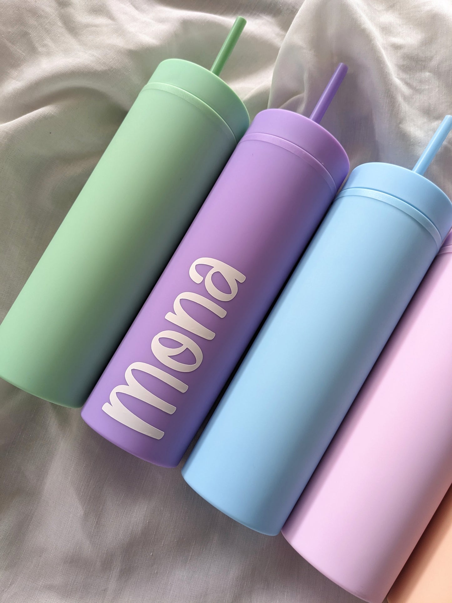 Pastel Coloured Personalised Drink Bottle Tumbler with straw