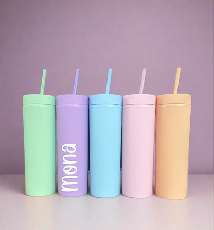 Pastel Personalised Drink Bottle Tumbler with straw