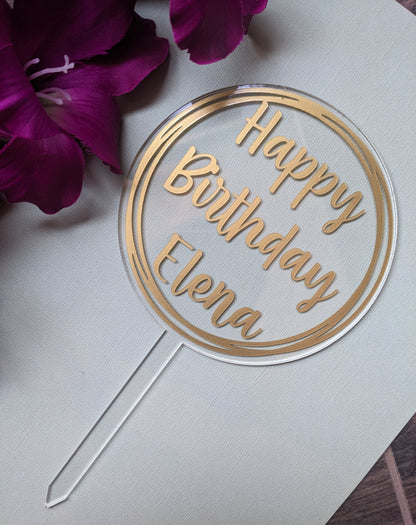 Personalised Birthday Cake Topper | Happy Birthday | Round Acrylic Cake Topper