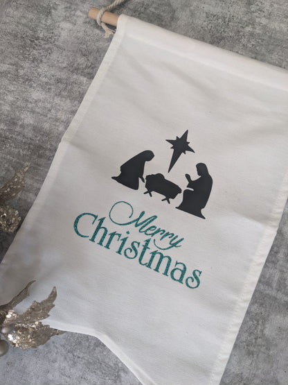 Christmas Banner - Merry Christmas with Nativity Scene