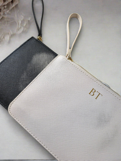 Monogrammed Leatherette Clutch with Wristlet