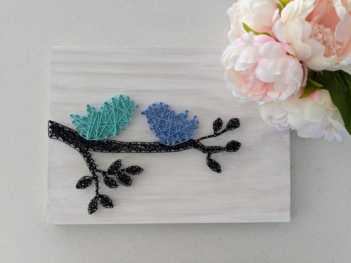 Baby Birds on branch Wooden String Art