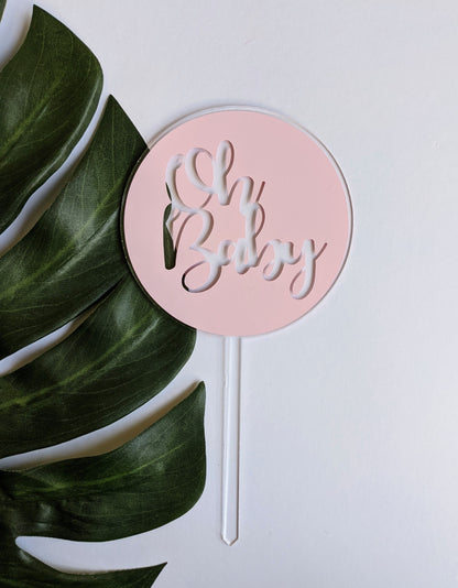 Oh Baby Baby Shower Round Acrylic Cake Topper