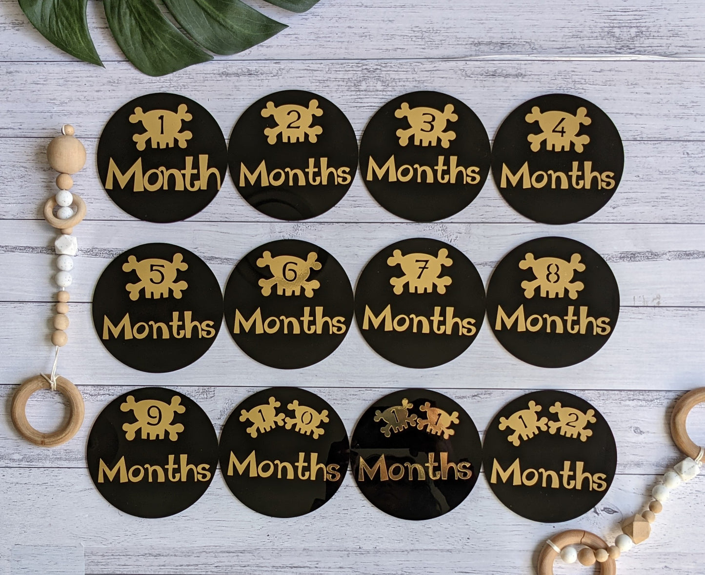 Skull Design Baby Milestone Discs | 1-12 month acrylic discs | Photo Props