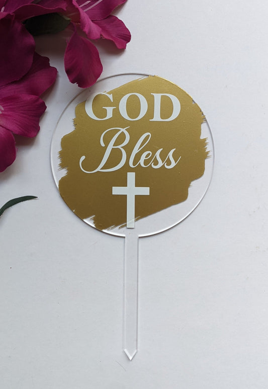 God Bless Religious Cake Topper