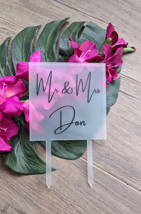 Personalised Mr & Mrs Square Acrylic Wedding Cake Topper