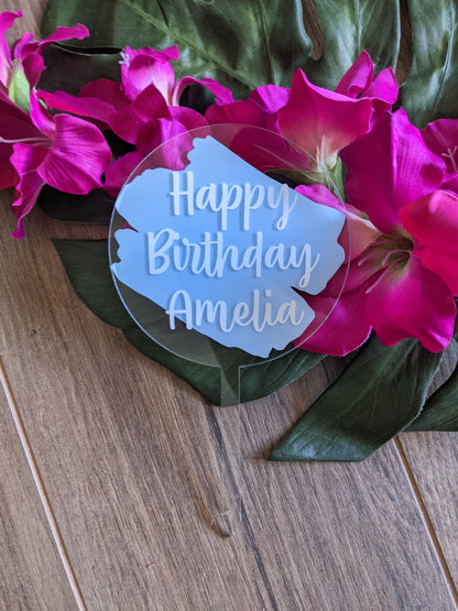 Personalised Birthday Cake Topper | Happy Birthday | Round Acrylic Cake Topper