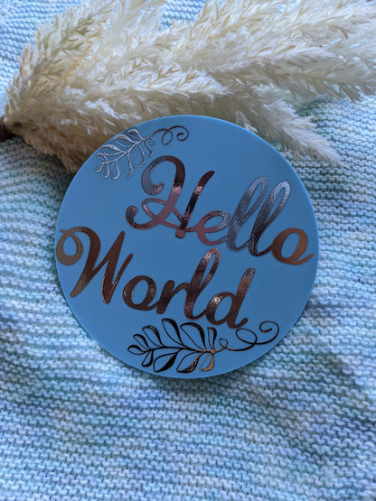 Baby Birth Announcement Sign | Hello World Baby Milestone Disc