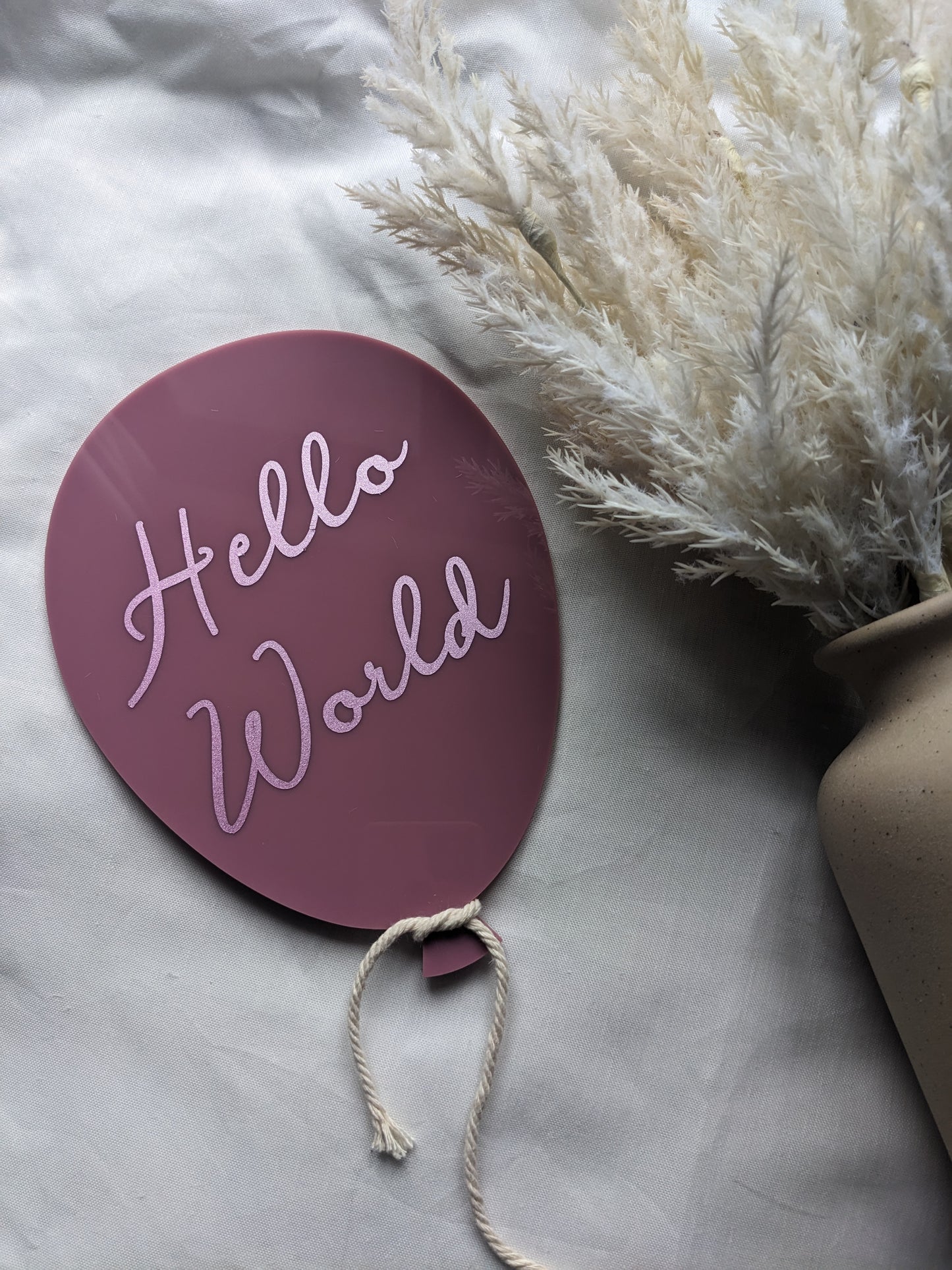 Birth Announcement Sign | Hello World Balloon Acrylic Photo Prop