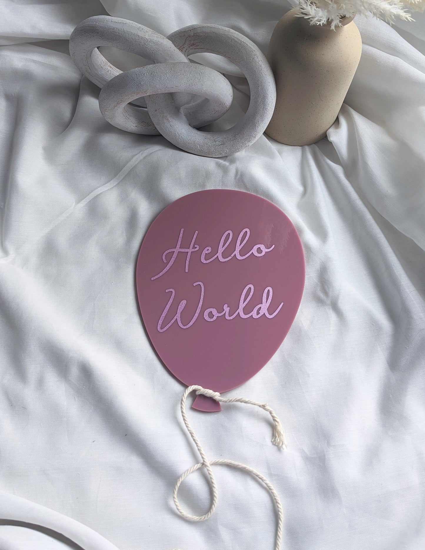 Baby Birth Announcement Sign | Hello World Balloon Acrylic Photo Prop