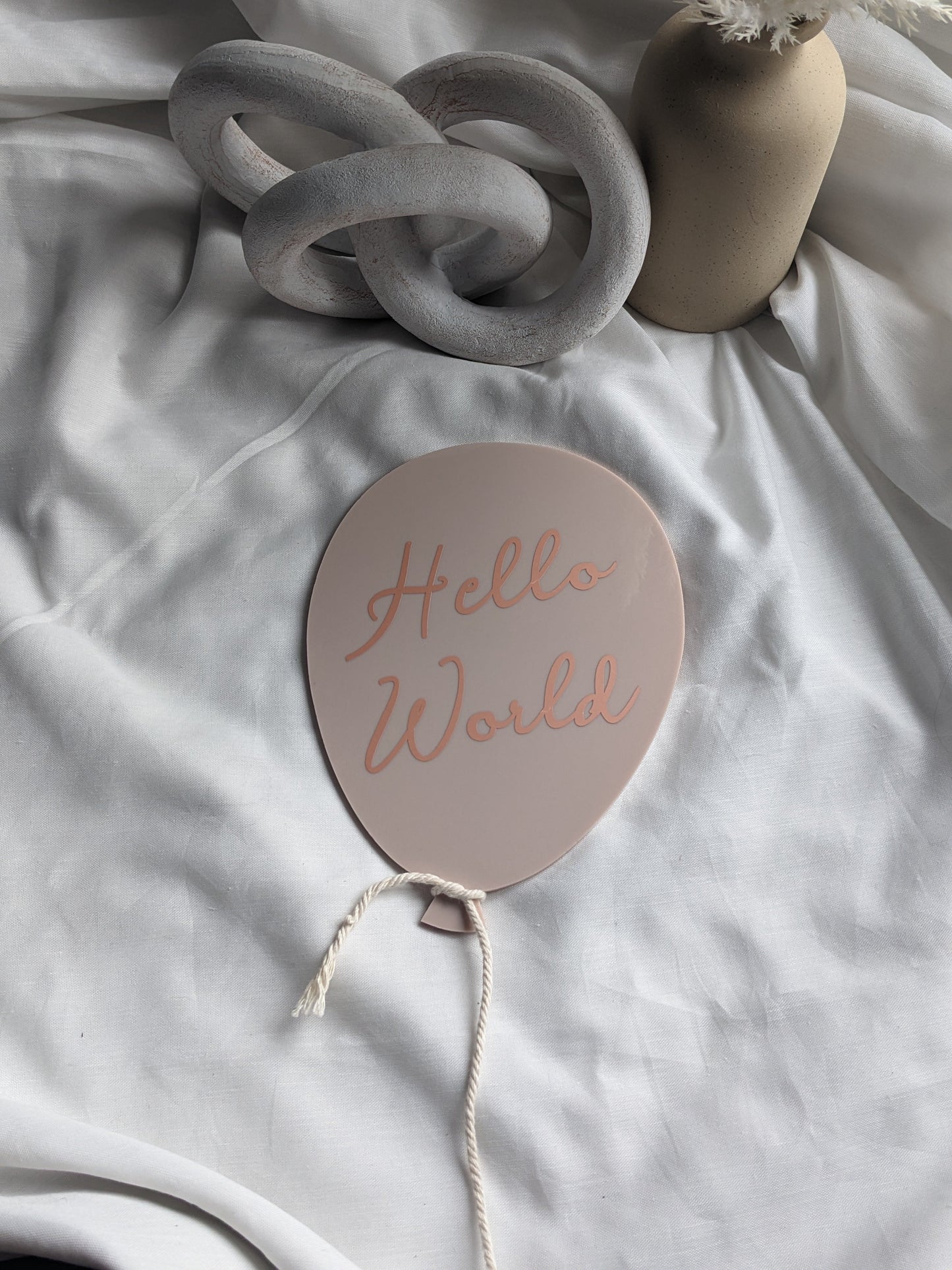 Baby Birth Announcement Sign | Hello World Balloon Acrylic Photo Prop