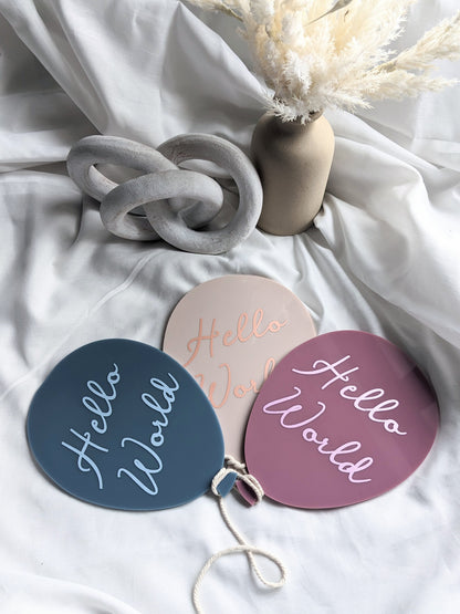 Birth Announcement Sign | Hello World Balloon Acrylic Photo Prop