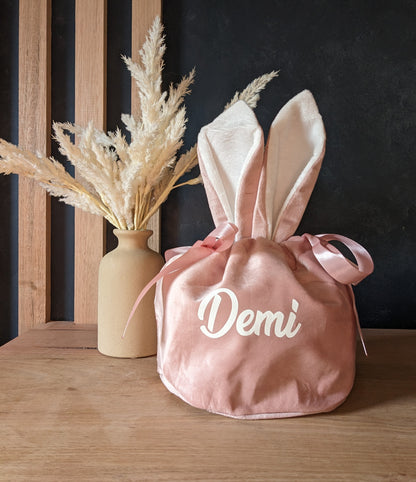 Personalised Easter Bunny Pink Velvet Bag | Pouch | Easter Gift | Egg Hunt