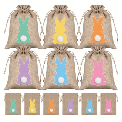 Personalised Easter Bunny Small Hessian Easter Egg Goodie Bags - Set of 6