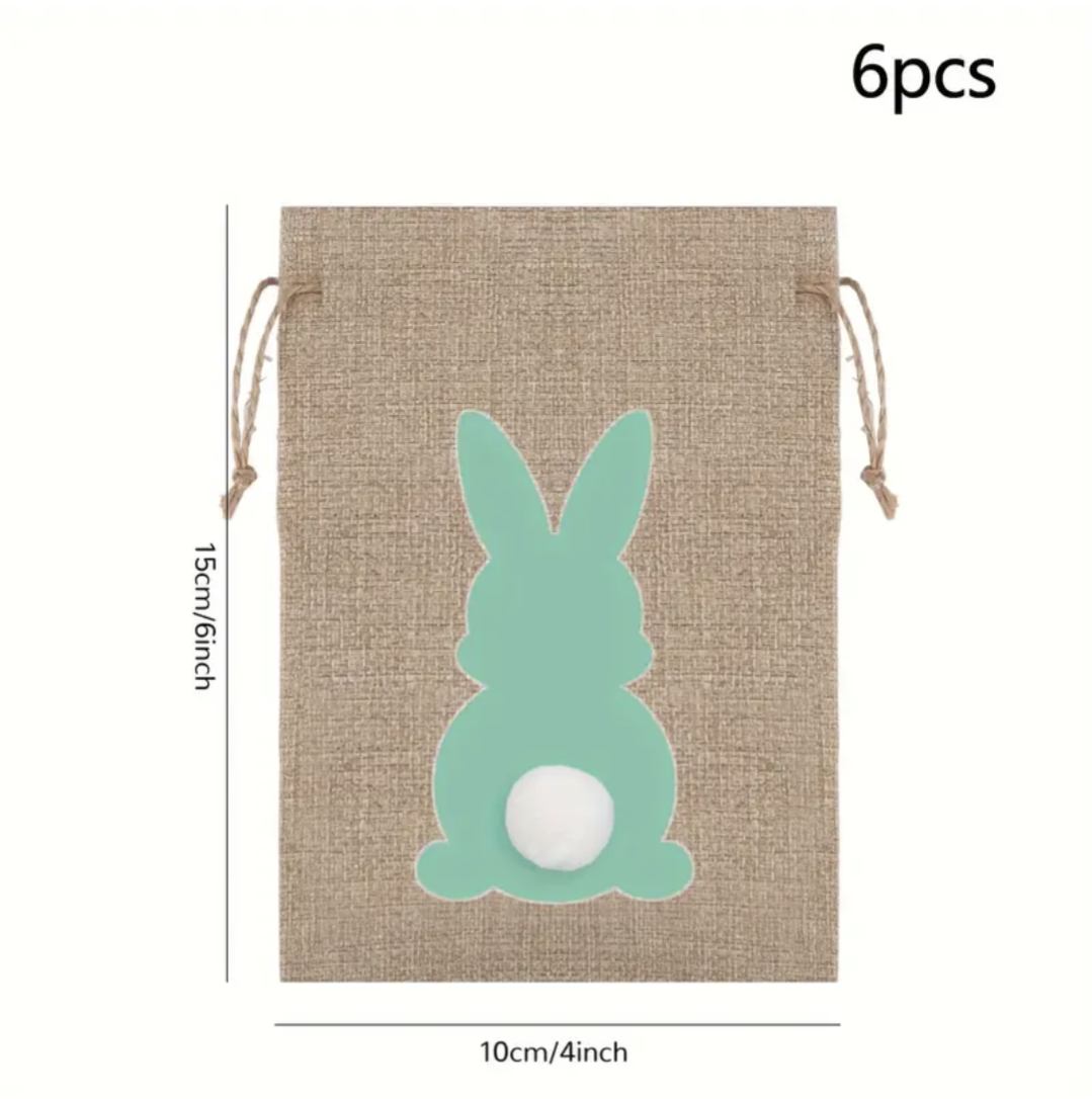 Personalised Easter Bunny Small Hessian Easter Egg Goodie Bags - Set of 6