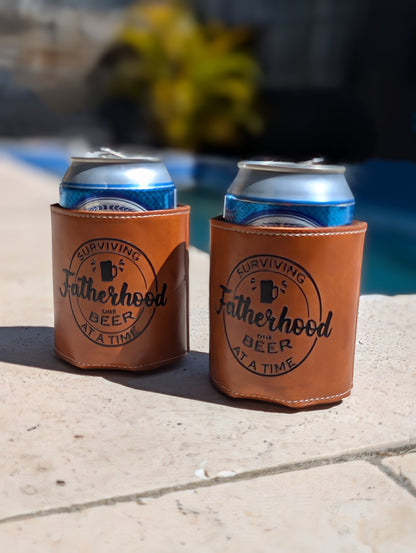 stubby holder, beer can holder for surviving fatherhood. Gifts for Fathers day