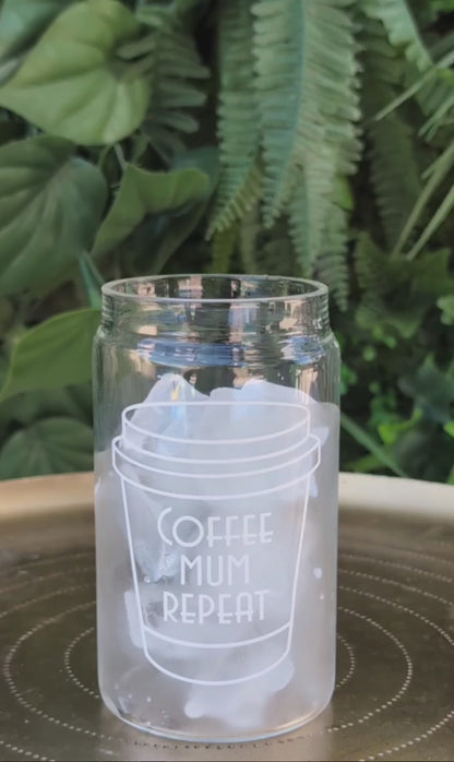 Coffee Mum Repeat Reusable Glass Can Tumbler Cup