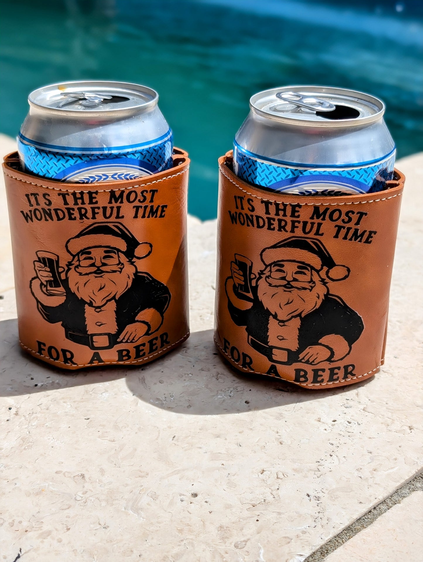 Christmas themed Faux Leather Beer Can Holder