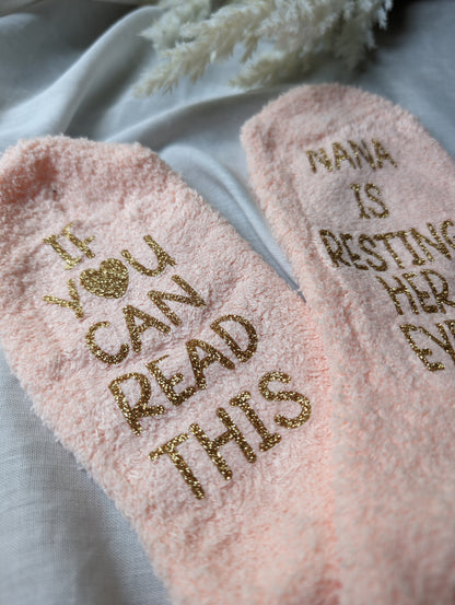 Peach fluffy socks for Nana