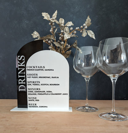 Drinks Menu Double Arch Acrylic Sign