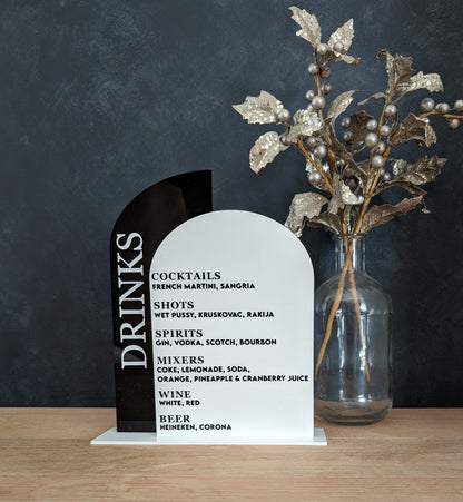 Drinks Menu Double Arch Acrylic Sign