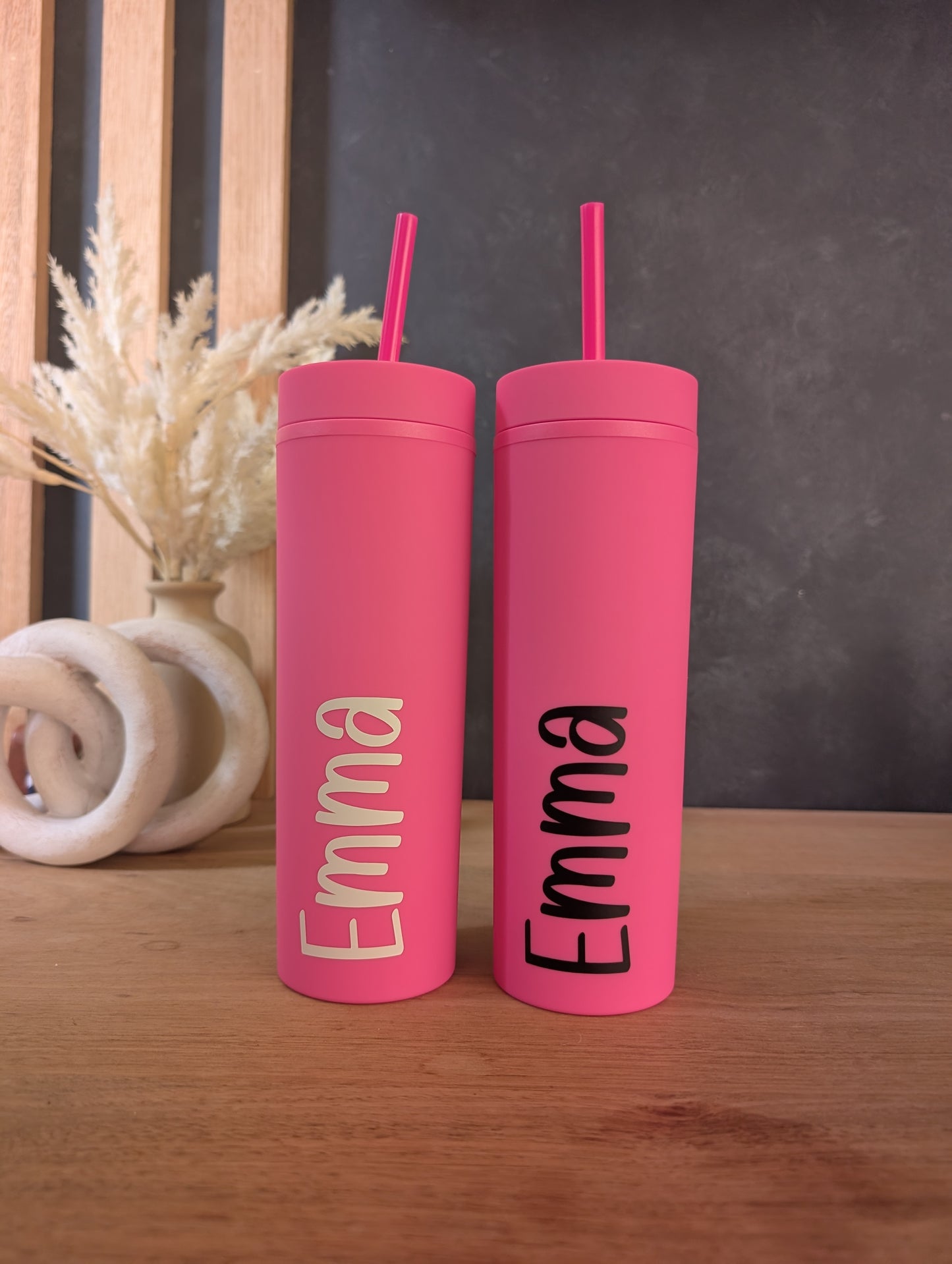 Hot Pink Personalised Drink Bottle Tumbler with straw