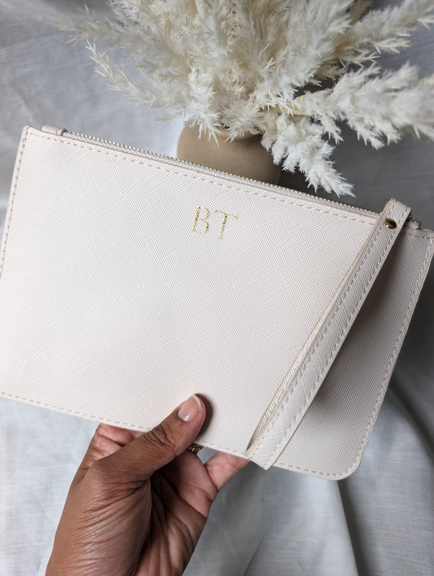 Monogrammed Leatherette Clutch with Wristlet