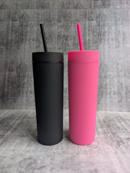 Hot Pink Personalised Drink Bottle Tumbler with straw
