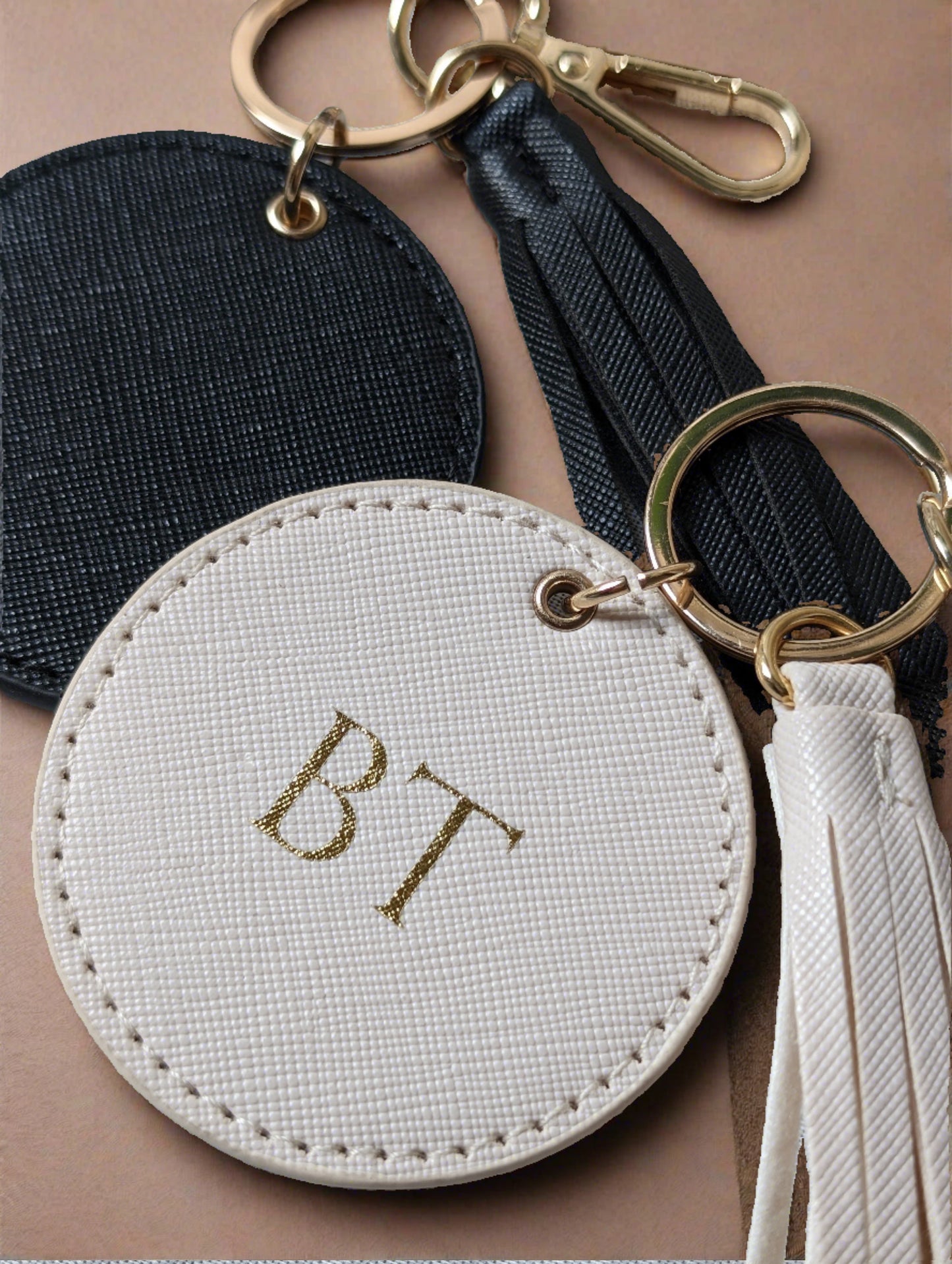 Monogrammed Leatherette keychain with tassel