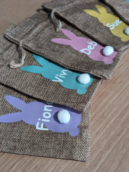 Personalised Easter Bunny Small Hessian Easter Egg Goodie Bags - Set of 6