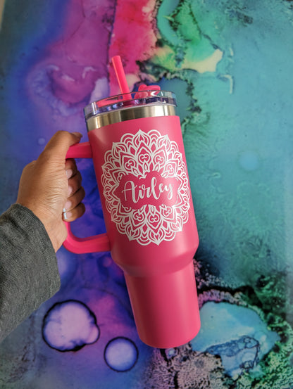 Personalised 1.18L Jumbo Drinks Tumbler with Handle Mandala Design