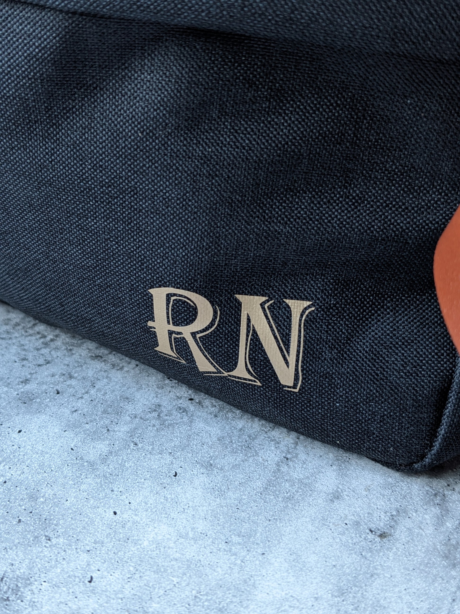 detailed look at mens monogrammed toiletries bag. Gift idea for men